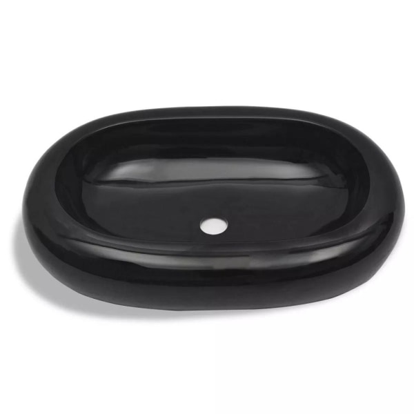vidaXL Handfat svart keramisk oval Svart