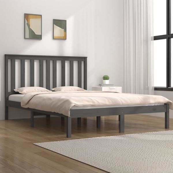 vidaXL Sängram grå massiv furu 200x200 cm Grå