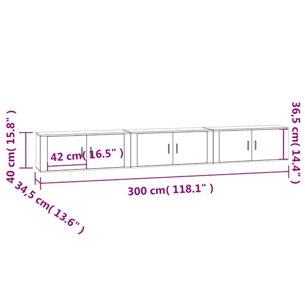 vidaXL Väggmonterade tv-skåp 3 st betonggrå 100x34,5x40 cm Grå