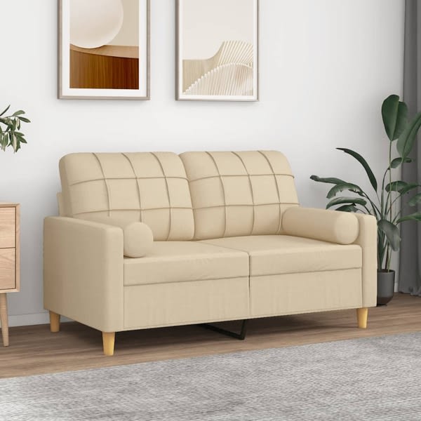 vidaXL 2-sits soffa med prydnadskuddar gräddvit 120 cm tyg Kräm