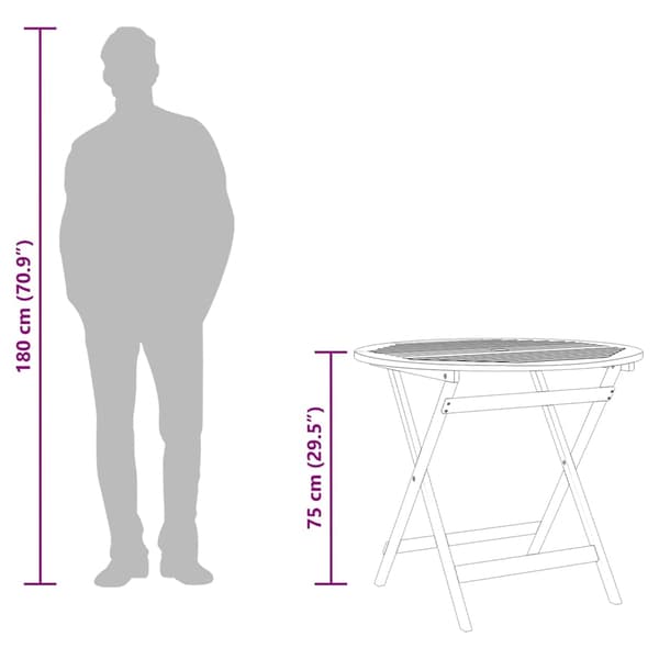 vidaXL Hopfällbart trädgårdsbord Ø90x75 cm massivt eukalyptusträ Brun