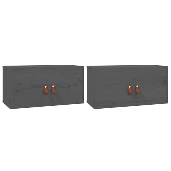 vidaXL Väggskåp 2 st grå 60x30x30 cm massiv furu Grå