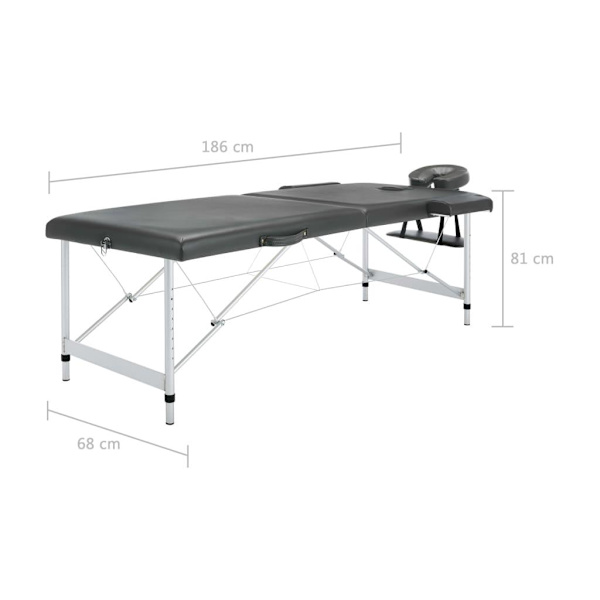 vidaXL Massagebänk med 2 zoner aluminiumram antracit 186x68 cm Antracit