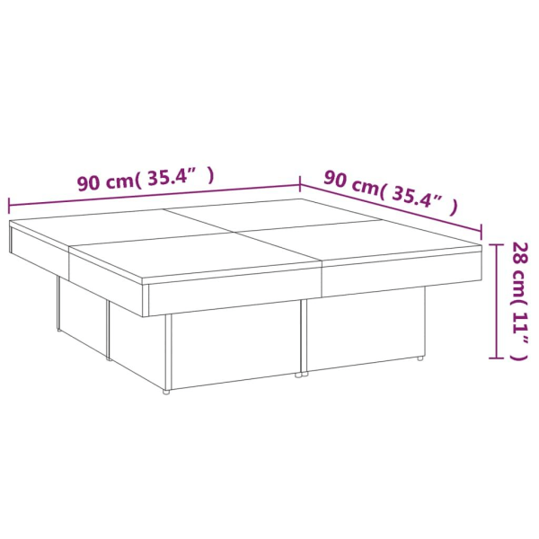 vidaXL Soffbord rökfärgad ek 90x90x28 cm konstruerat trä Brun