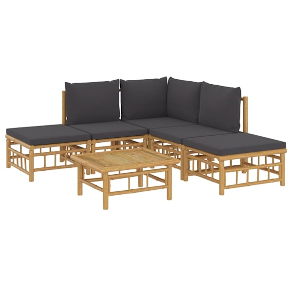 vidaXL Loungegrupp 6 delar mörkgrå dynor bambu Brun
