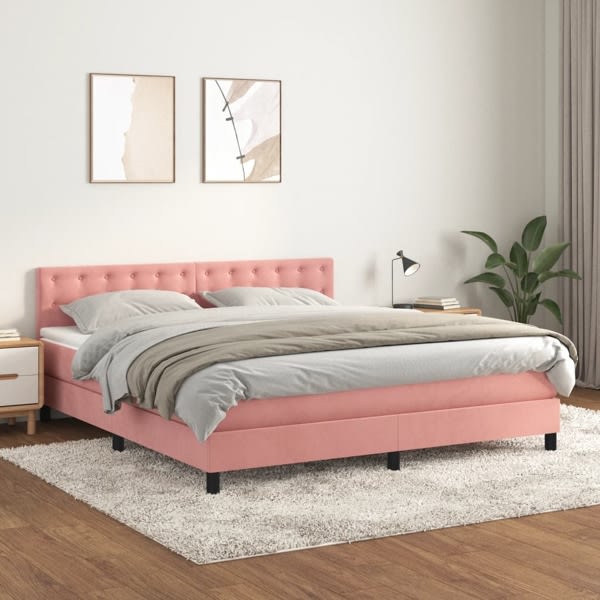 vidaXL Ramsäng med madrass rosa 160x200 cm sammet Rosa