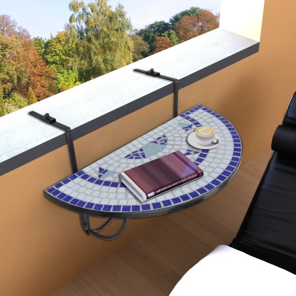 vidaXL Hängande balkongbord blå och vit mosaik multifärg