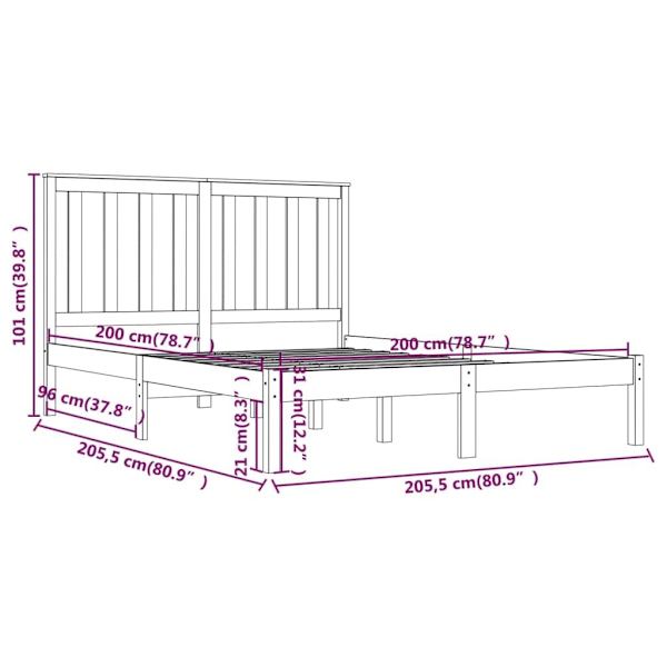 vidaXL Sängram honungsbrun massiv furu 200x200 cm Brun