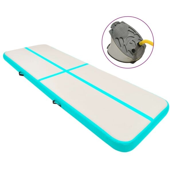 vidaXL Uppblåsbar gymnastikmatta med pump 500x100x20 cm PVC grön Grön