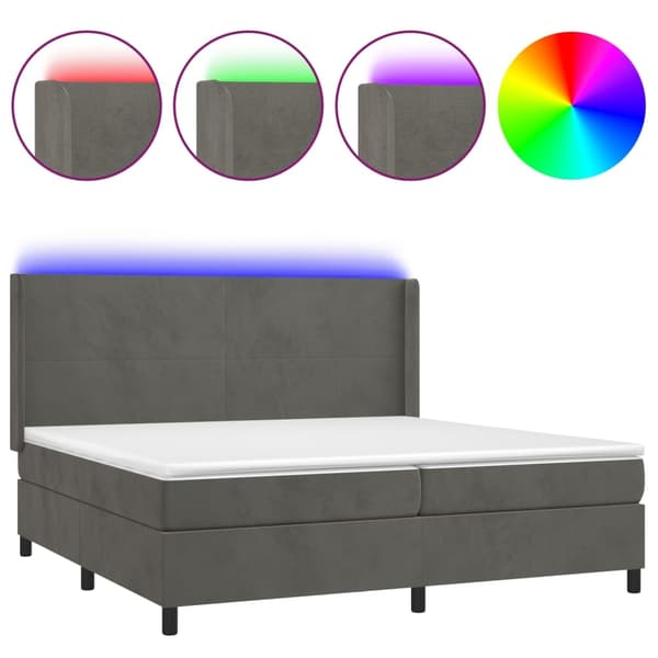 vidaXL Ramsäng med madrass & LED mörkgrå 200x200 cm sammet Grå