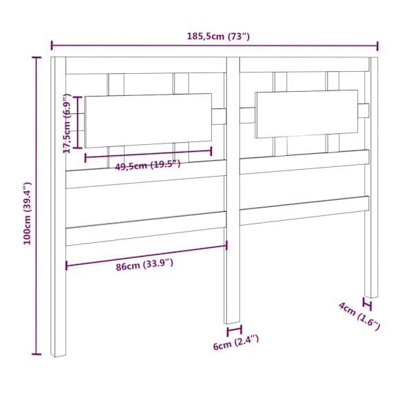 vidaXL Sänggavel vit 185,5x4x100 cm massiv furu Vit
