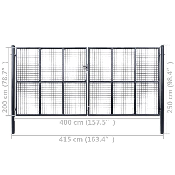vidaXL Trädgårdsgrind i nät galvaniserat stål 400x200 cm grå grå