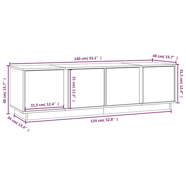 vidaXL Tv-bänk vit 140x40x40 cm massiv furu Vit
