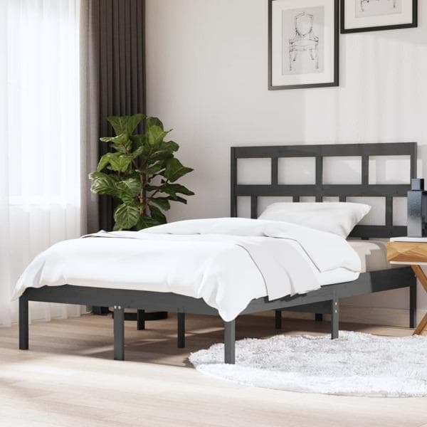 vidaXL Sängram massivt trä 150x200 cm grå Grå