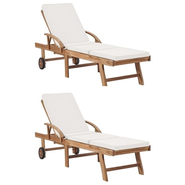 vidaXL Solsängar med dynor 2 st massiv teak gräddvit Creme