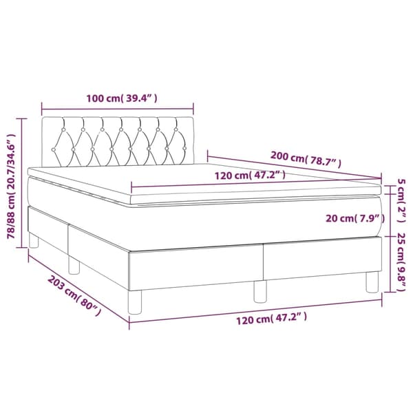 vidaXL Ramsäng med madrass mörkgrå 120x200 cm tyg Grå