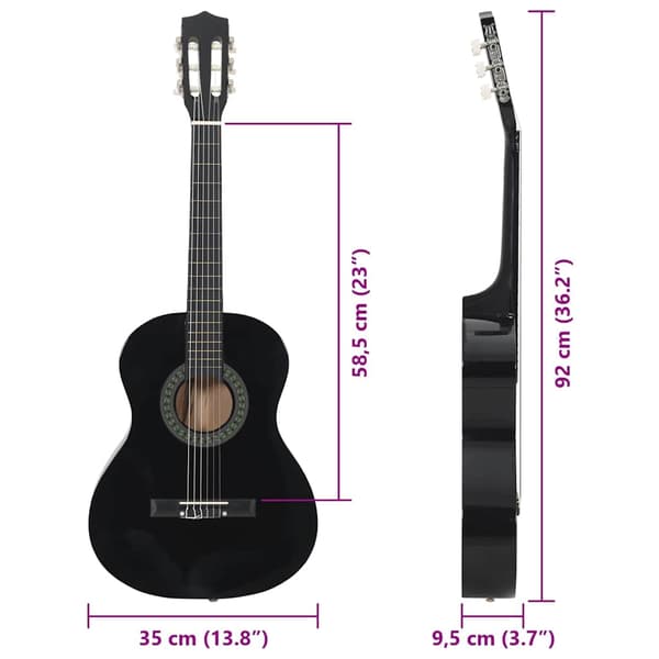 vidaXL Gitarr för nybörjare och barn klassisk svart 3/4 36" Svart