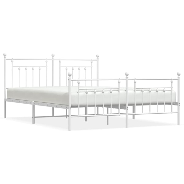 vidaXL Sängram med huvudgavel och fotgavel vit metall 160x200 cm Vit