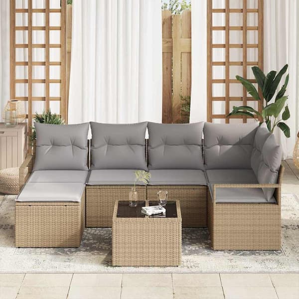 vidaXL Soffset 7 st Beige konstrotting Beige