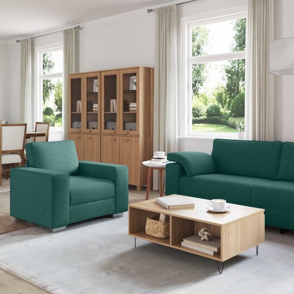 vidaXL Soffa 3 st Mörkgrön Linnenblandad tyg Grön