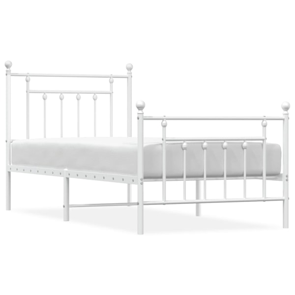 vidaXL Sängram med huvudgavel och fotgavel vit metall 90x190 cm Vit