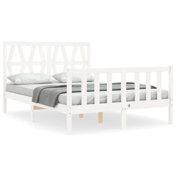 vidaXL Sängram med huvudgavel vit 140x190 cm massivt trä Vit