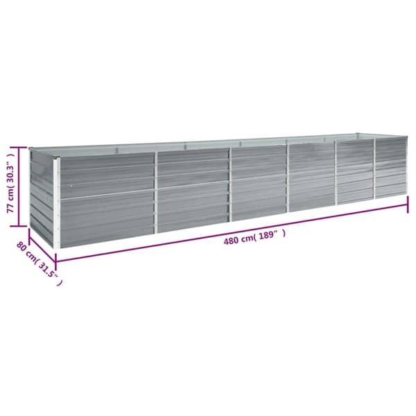 vidaXL Odlingslåda upphöjd galvaniserat stål 480x80x77 cm grå grå