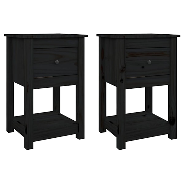 vidaXL Sängbord 2 st svart 40x35x61,5 cm massiv furu Svart