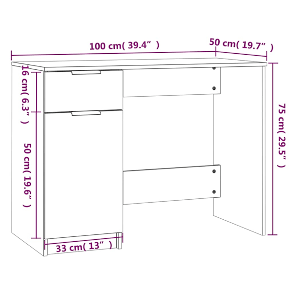 vidaXL Skrivbord rökfärgad ek 100x50x75 cm konstruerat trä Brun