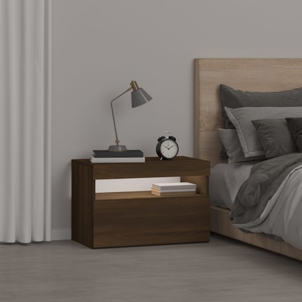 vidaXL Sängbord med LED-belysning brun ek 60x35x40 cm Brun