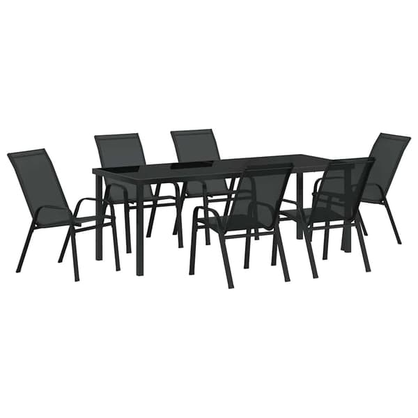 vidaXL Trädgårdsmöbelset 7 st Svart Pulverlackerad stål art