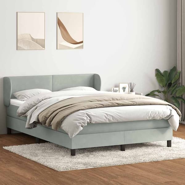 vidaXL Ramsäng med madrass ljusgrå 160x210 cm sammet Grå