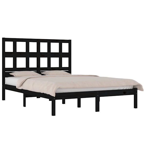 vidaXL Sängram svart massiv furu 120x190 cm Svart