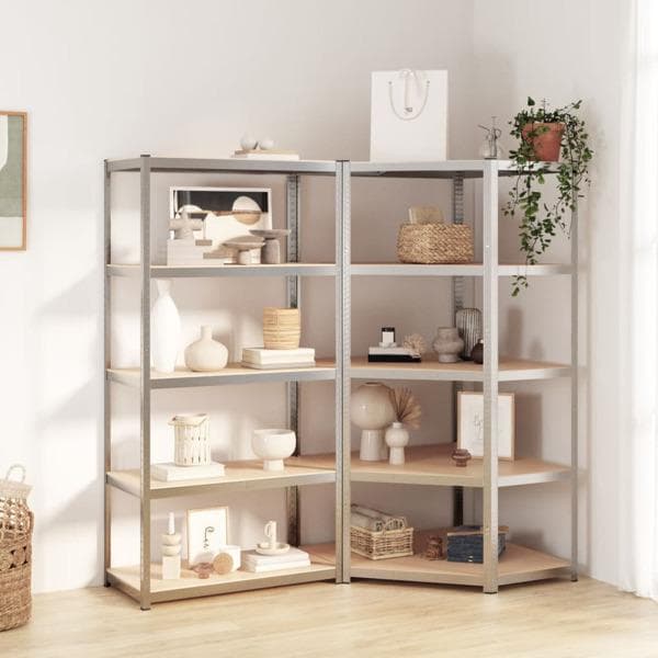 vidaXL Förvaringshyllor 2 st silver stål & konstruerat trä 5 hyllplan Silver