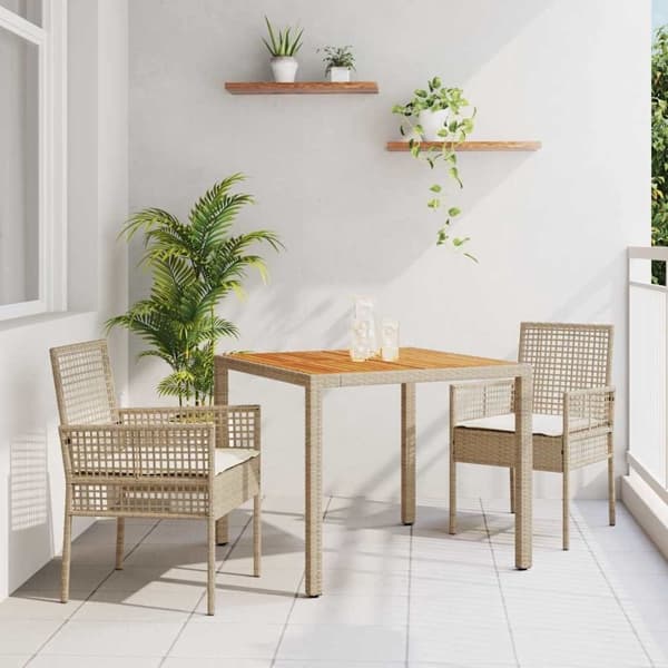 vidaXL Trädgårdsmöbelset 3 st Beige konstrotting Beige