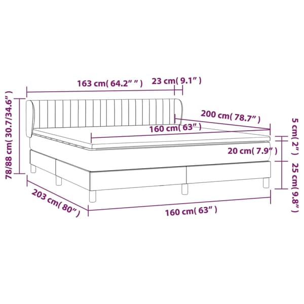 vidaXL Ramsäng med madrass mörkgrå 160x200 cm tyg Grå