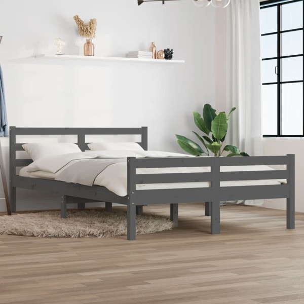 vidaXL Sängram grå massivt trä 135x190 cm Grå