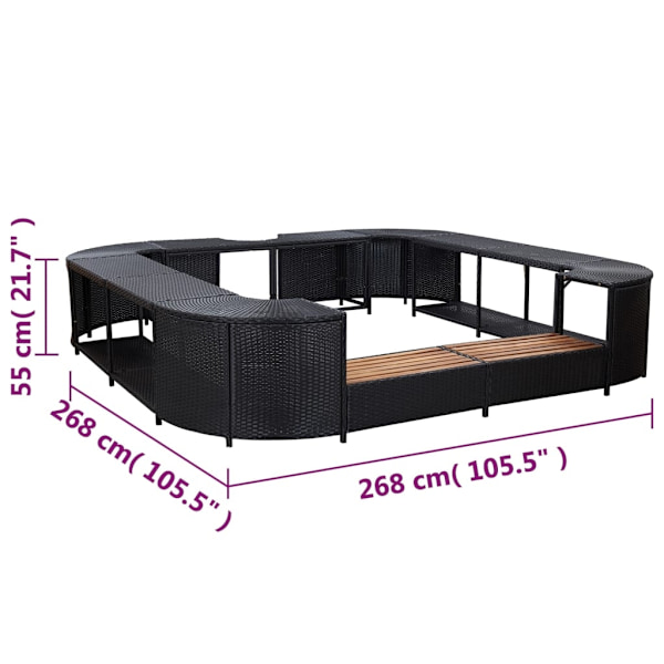vidaXL Fyrkantig poolkant svart 268 x 268 x 55 cm konstrotting Svart