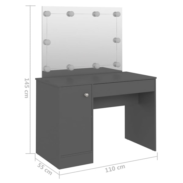 vidaXL Sminkbord med LED-belysning 110x55x145 cm MDF grå grå