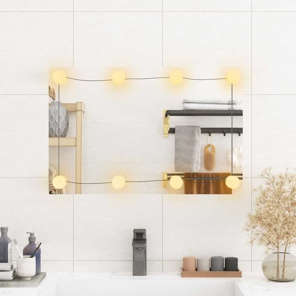vidaXL Väggspegel med LED-belysning 40x60 cm glas rektangulär Silver