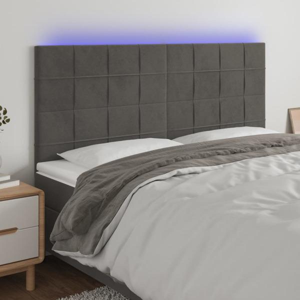 vidaXL Sänggavel LED mörkgrå 160x5x118/128 cm sammet Grå