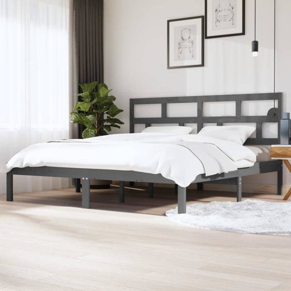 vidaXL Sängram grå massiv furu 200x200 cm Grå