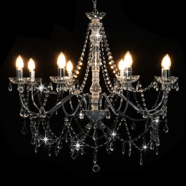 vidaXL Takkrona med pärlor silver 8 x E14-glödlampor Silver