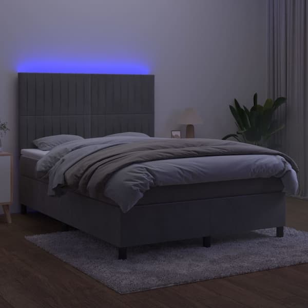 vidaXL Ramsäng med madrass & LED ljusgrå 140x200 cm sammet Grå