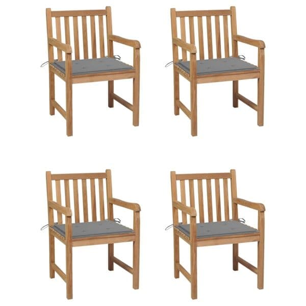 vidaXL Trädgårdsstolar med gråa dynor 4 st massiv teak grå