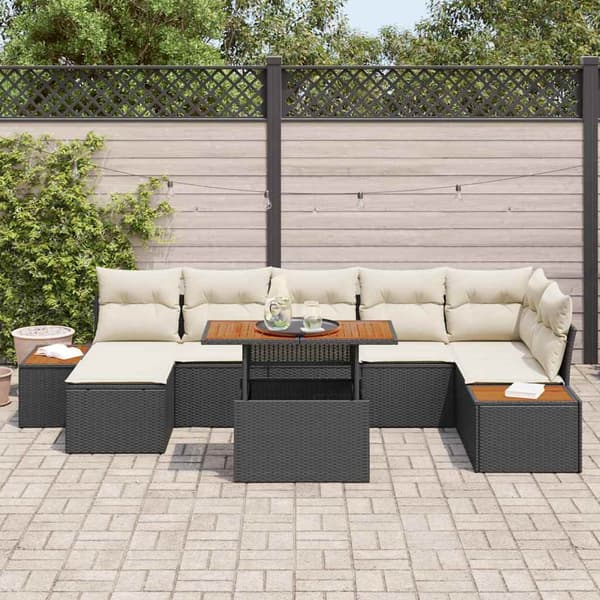 vidaXL Trädgårdsoffset 8 st Svart Poly rattan Svart