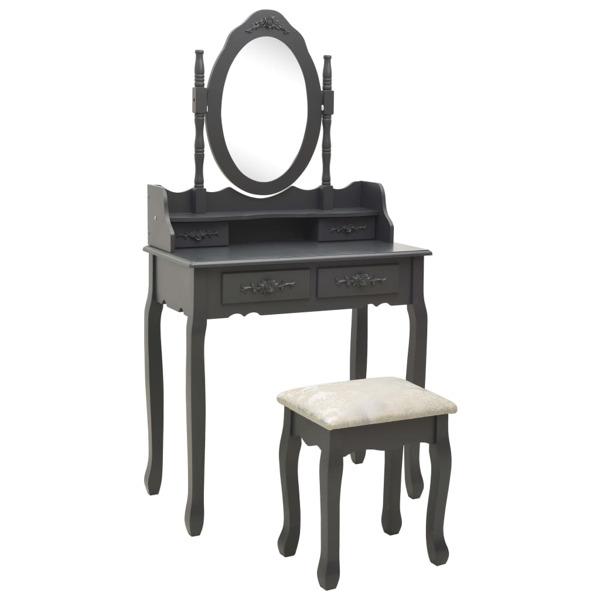vidaXL Sminkbord med pall grå 75x69x140 cm paulowniaträ grå