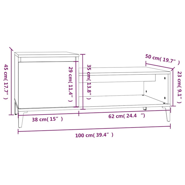 vidaXL Soffbord betonggrå 100x50x45 cm konstruerat trä Grå