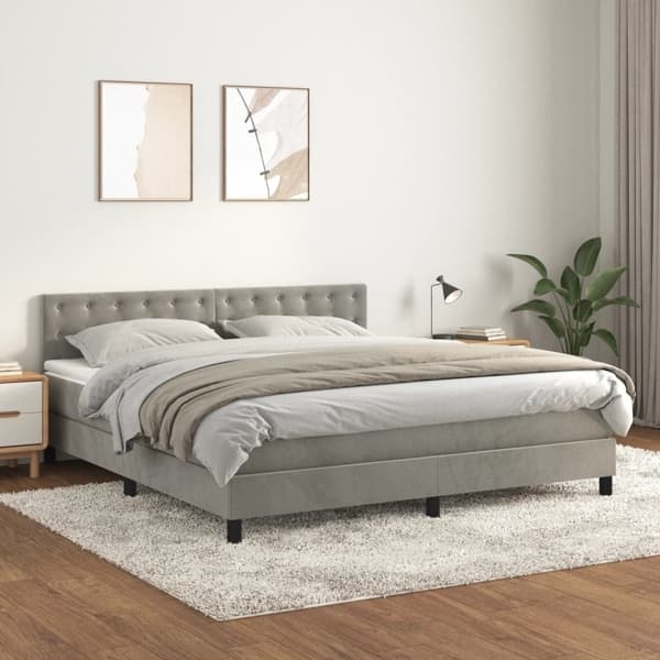 vidaXL Ramsäng med madrass ljusgrå 180x200 cm sammet Grå