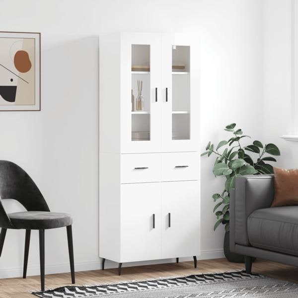 vidaXL Högskåp högglans vit 69,5x34x180 cm konstruerat trä Vit